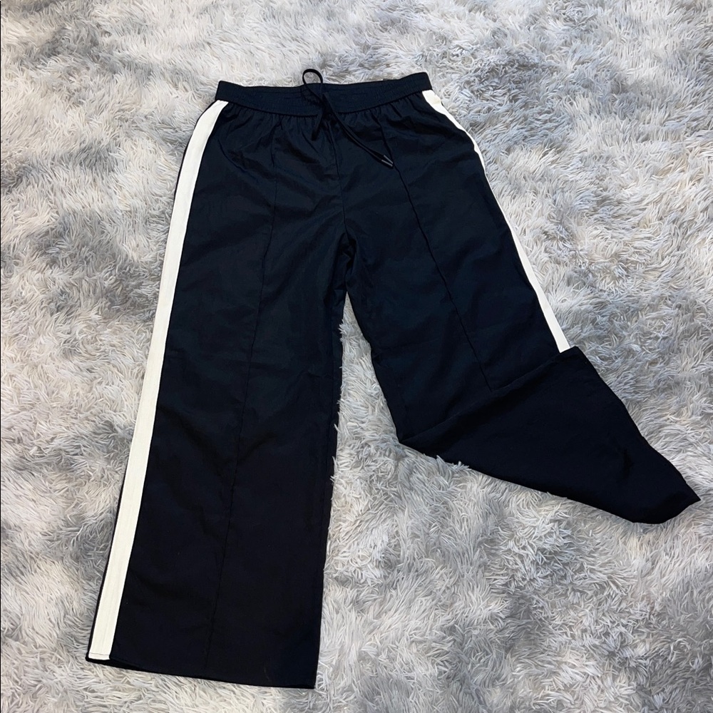 Black Wide-Leg Pants with White Stripes